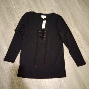 Anthropologie Black Lace Up Top